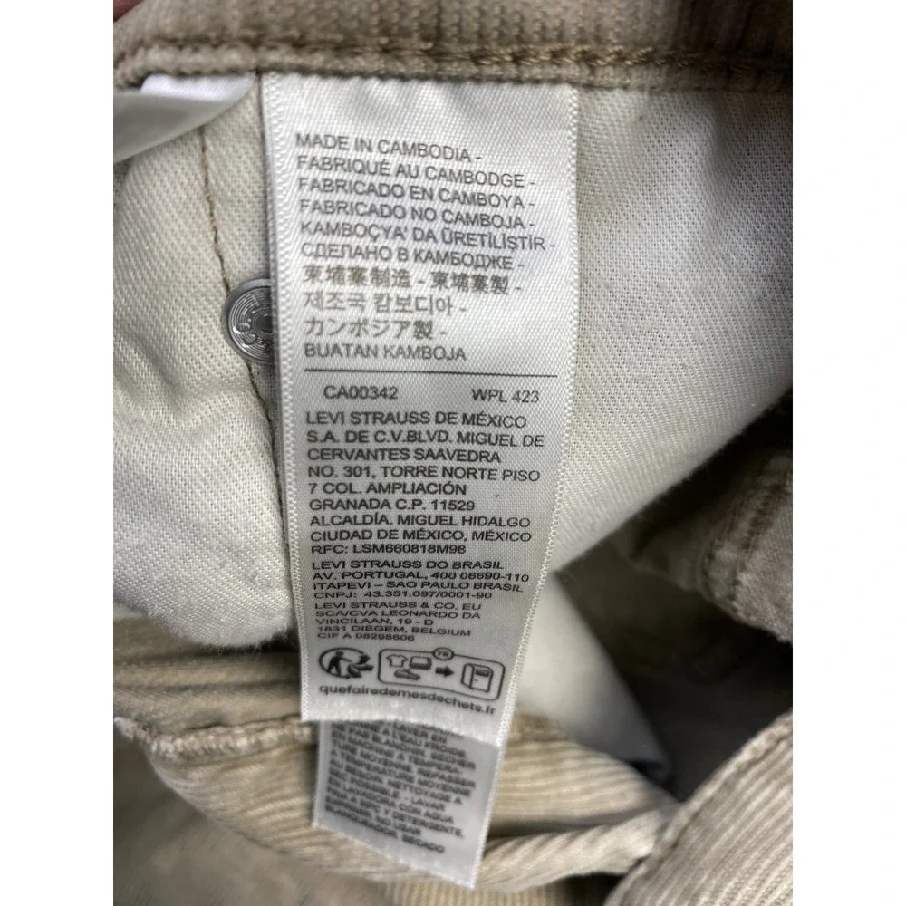 Levis 511 Slim Fit Corduroy Pants Mens 38x30 Tan Khaki Fine Wale 04511-2305